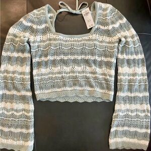 Hollister Green and White Knit Crop Top